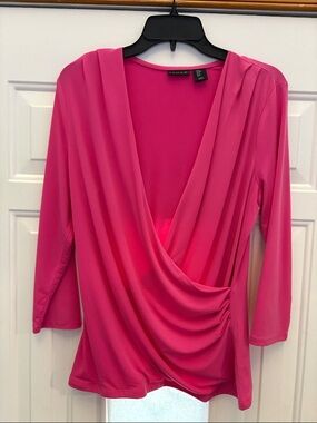 Tahari Bright Fuchsia Drape Front Faux-Wrap Top